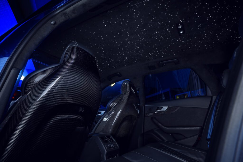 Audi A4 interior with custom starlight headliner in Cyprus